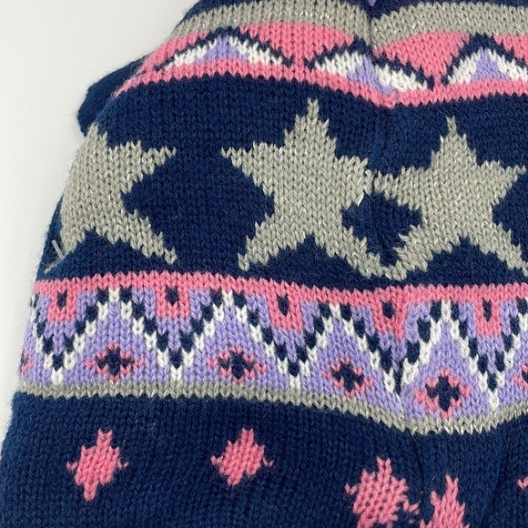 NWT Addie & Tate Hat Mitten Set Toddler Girl Blue Pink Stars Faux Fur Lining - Picture 3 of 7